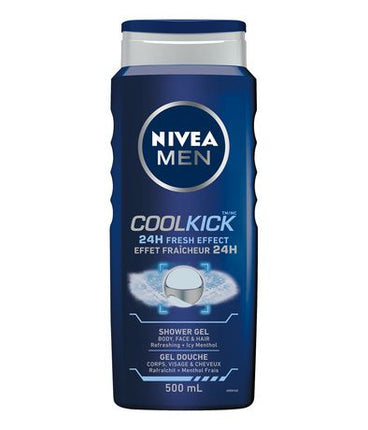 Nivea Men Cool Kick 24H Gel douche effet frais pour corps, visage et cheveux | 500 ml 