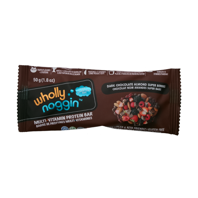 Wholly Noggin - Multi-Vitamin Protein Bar, Dark Chocolate Almond Super Berries | 45 g