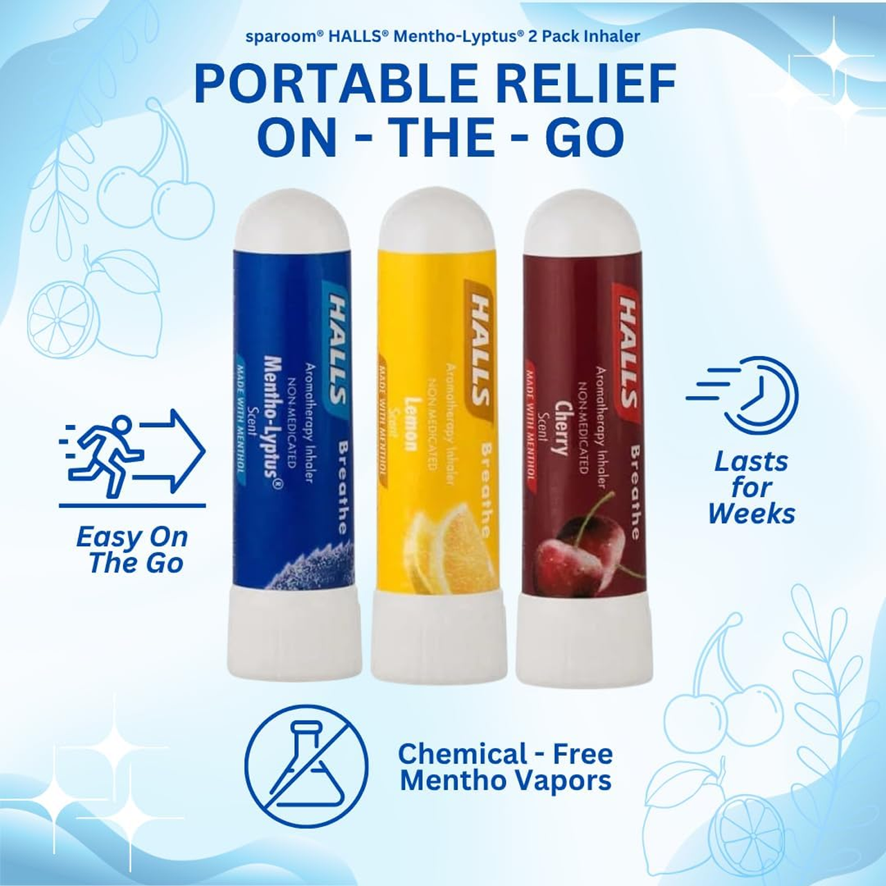 Lemon Inhaler Halls - Aromatherapy Inhaler, Mentho-Lyptus, Lemon & Cherry – White ...