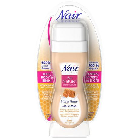 Nair Hair Remover Microwaveable Roll-On Wax for Dry & Sensitive Skin with Milk & Honey - Legs, Body & Bikini | 10 Reusable Cloths Strips