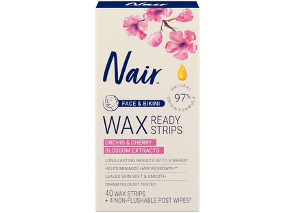 Nair - Hair Remover Wax Ready-Strips - Face & Bikini | 40 Wax Strips