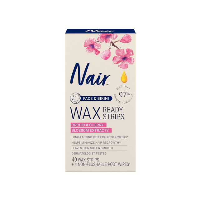Nair - Bandes de cire épilatoire prêtes à l'emploi - Visage et bikini | 40 bandes de cire