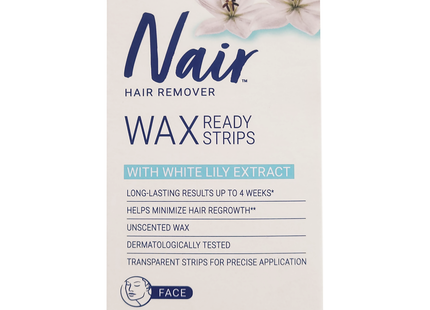 Nair - Hair Remover Wax Ready-Strips for Face with Soothing White Lily | 24 Single Sided Wax Strips