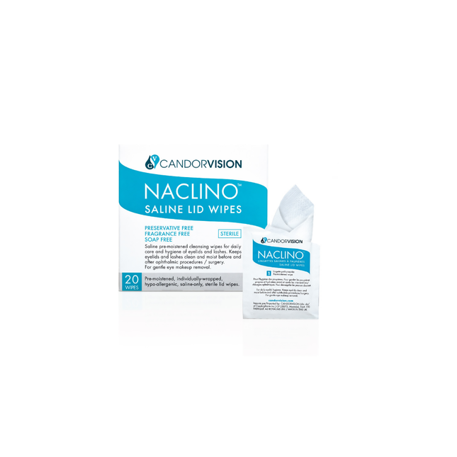 Candor Vision - Lingettes salines stériles pour couvercles Naclino | 20 lingettes