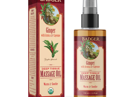 Badger - Ginger With Arnica & Cayenne, Deep Tissue Massage Oil | 118mL