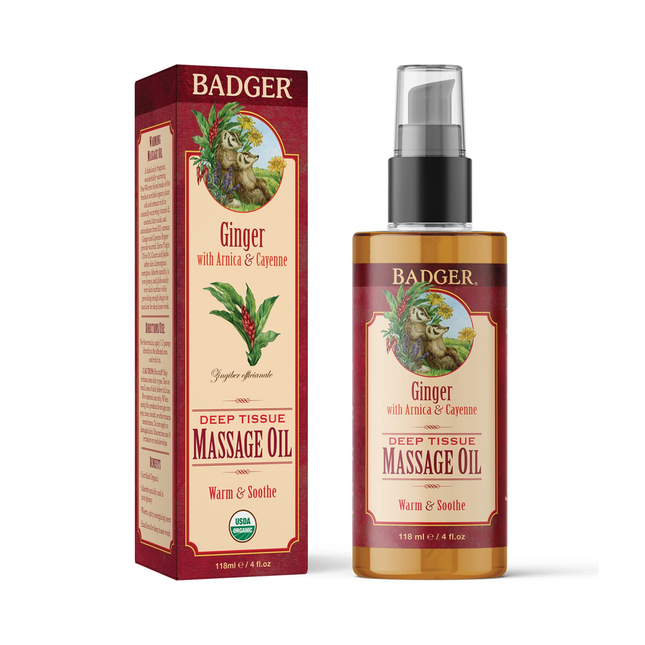 Badger - Ginger With Arnica & Cayenne, Deep Tissue Massage Oil | 118mL