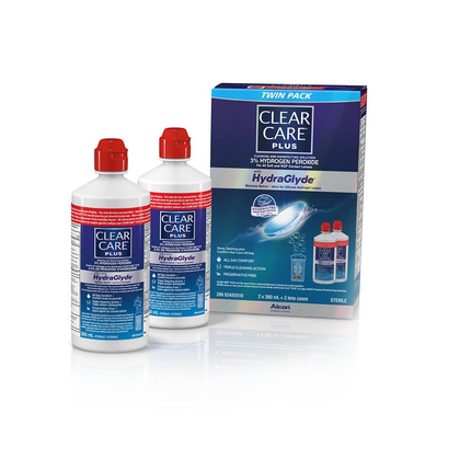 Clear Care - Plus Solution nettoyante et désinfectante avec matrice d'humidité HydraGlyde pour lentilles de contact | 2 x 360 ml