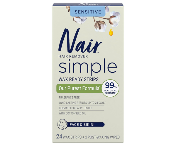 Nair - Hair Remover Simple Wax Ready Strips for Face & Bikini | 24 Wax ...