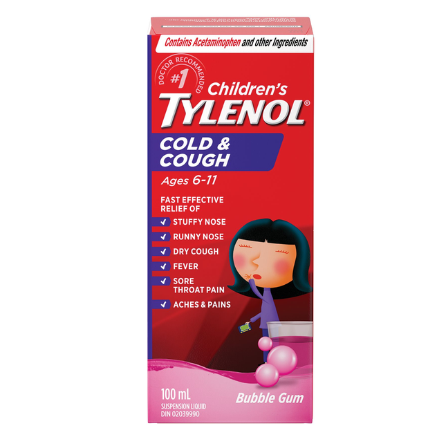 Tylenol pour enfants - Liquide contre le rhume et la toux - Bubble Gum | 100 ml