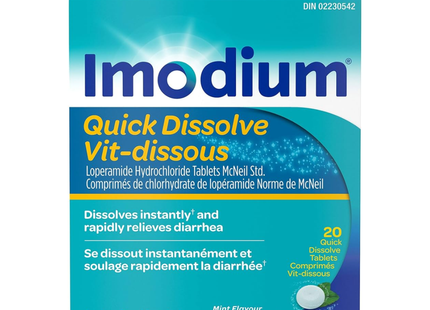 Imodium - Comprimés à dissolution rapide pour le soulagement de la diarrhée 2 mg - Adultes | 20 comprimés