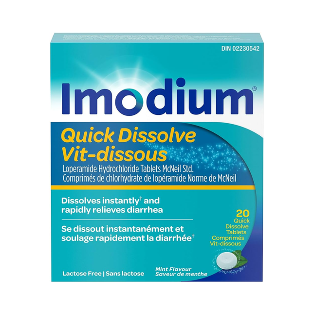 Imodium - Comprimés à dissolution rapide pour le soulagement de la diarrhée 2 mg - Adultes | 20 comprimés