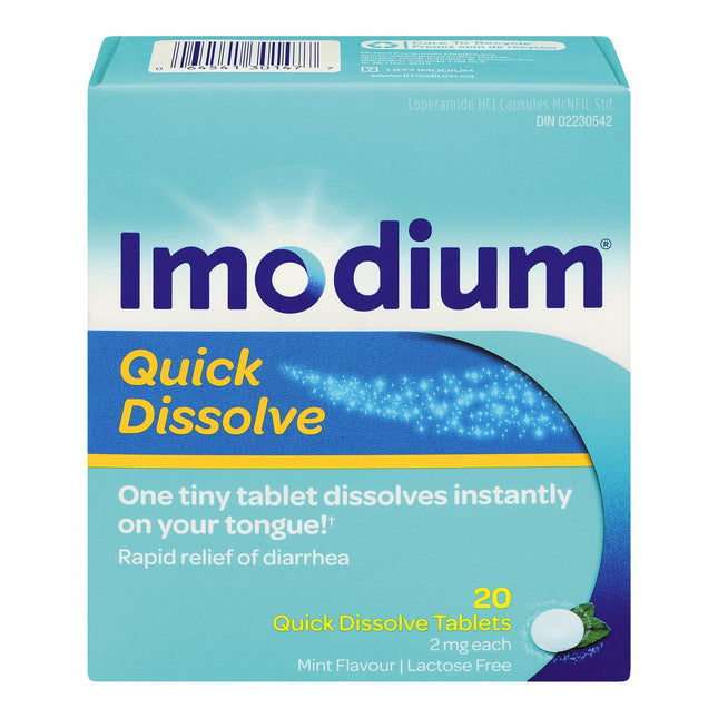 Imodium - Comprimés à dissolution rapide pour le soulagement de la diarrhée 2 mg - Adultes | 20 comprimés