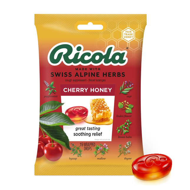 Ricola - Cough Suppressant/Throat Lozenges - Cherry Honey | 19 Lozenges