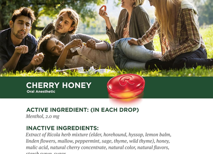 Ricola - Cough Suppressant/Throat Lozenges - Cherry Honey | 19 Lozenges