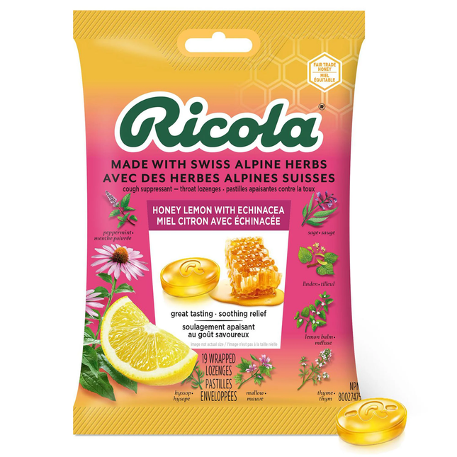 Ricola - Pastilles apaisantes - Miel Citron & Échinacée | 19 pastilles