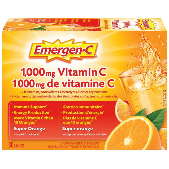 Emergen-C - Mélange pour boisson gazeuse à saveur de super orange à la vitamine C | 30 sachets