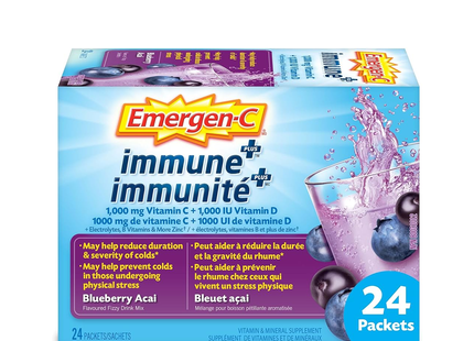 Emergen-C - Immune+ Flavoured Fizzy Drink Mix - Blueberry Acai | 24 Sachets