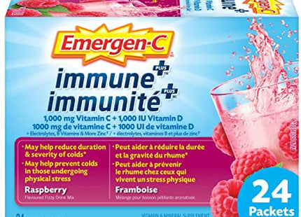 Emergen C - Immune + - 1000 mg Vitamin C + 1000 IU Vitamin D - Raspberry Flavoured Fizzy Drink Mix | 24 Packets