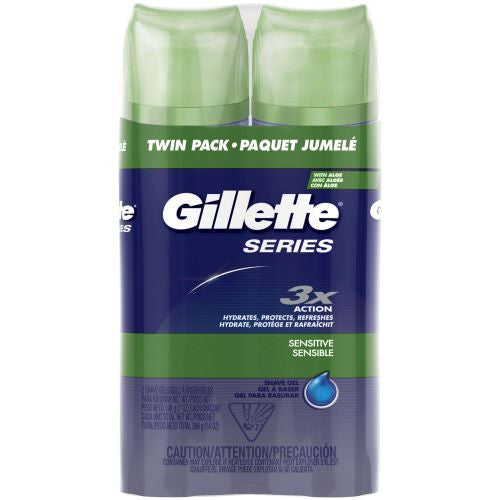 Gillette - Gel à raser 3x Action - pour peaux sensibles à l'aloe vera - Twin Pack | 198 g X 2