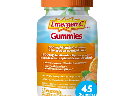 Emergen-C - Immune Support & Energy Matabolism Gummies - Orange, Tangerine & Raspberry | 45 Gummies