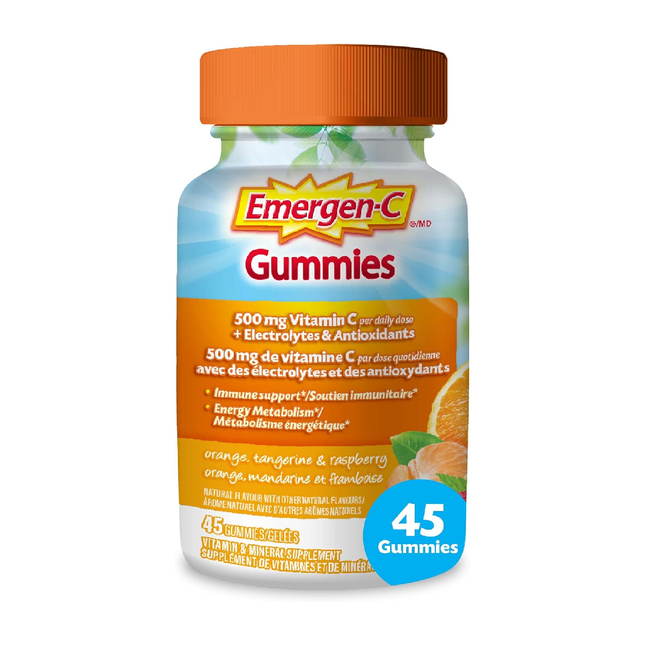Emergen-C - Gummies pour le soutien immunitaire et le métabolisme énergétique - Orange, mandarine et framboise | 45 gommes