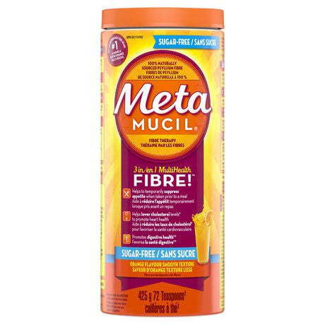 Metamucil 3 in 1 Multi Health Orange Flavour Sugar Free Smooth Fibre Powder | 425 g