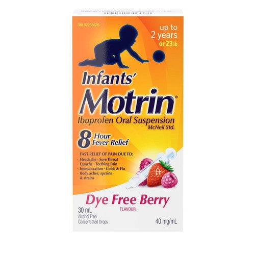 Motrin - Infants Motrin - 8 Hour Fever & Pain Relief for Up to 2 Years of Age  - Dye Free Berry Flavour | 30 mL