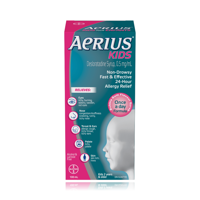 Aerius - Médicament contre les allergies pour enfants, Bubblegum | 100 ml