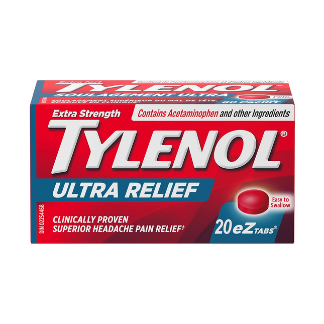 Tylenol Ultra Relief Acétaminophène 500 mg + Caféine 65 mg | 20 onglets eZ 
