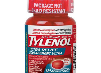 Tylenol Ultra Relief Acétaminophène 500 mg + Caféine 65 mg | 120 onglets eZ 