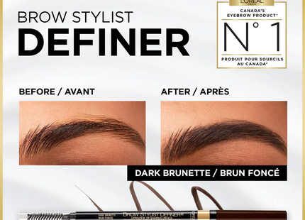 L'Oréal Paris Brow Stylist Definer Crayon façonnant à pointe ultra-fine - Brun foncé | 90mg