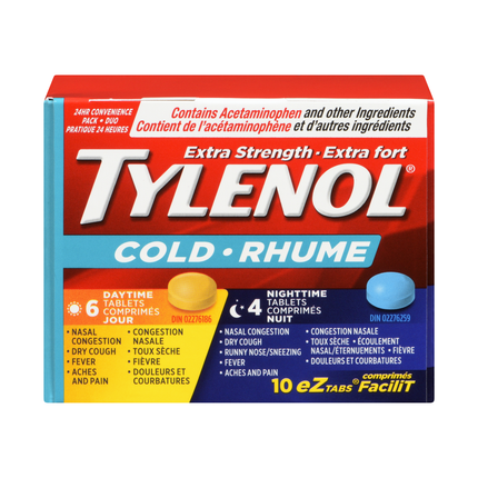 Tylenol - Extra fort contre le rhume, jour et nuit | 10 comprimés faciles à avaler