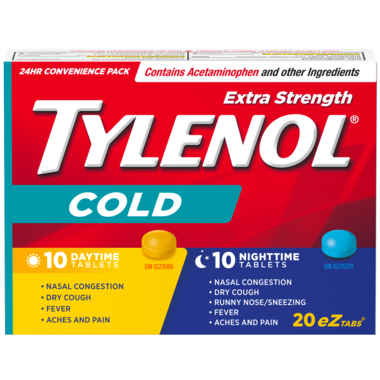 Comprimés contre le rhume Tylenol Extra Fort | 10 comprimés de jour + 10 comprimés de nuit
