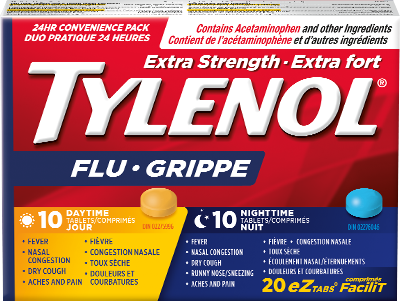 Tylenol Extra Strength Flu Relief Tablets | 10 Daytime Tablets + 10 Nighttime Tablets