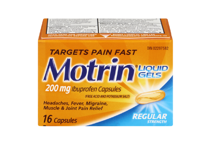 Motrin - Regular Strength Ibuprofen Liquid Gels Capsules - 200 mg | 16 Capsules