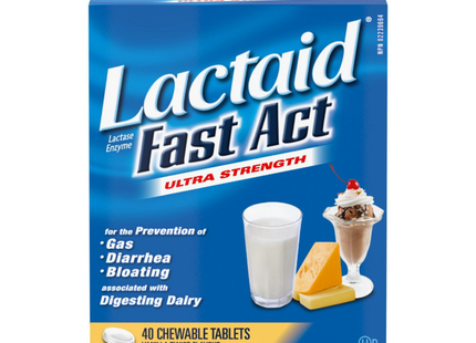 Lactaid – Enzyme lactase ultra-forte à action rapide | 40 comprimés à croquer