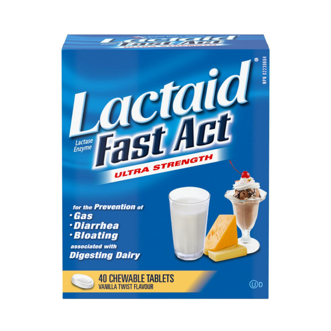 Lactaid – Enzyme lactase ultra-forte à action rapide | 40 comprimés à croquer