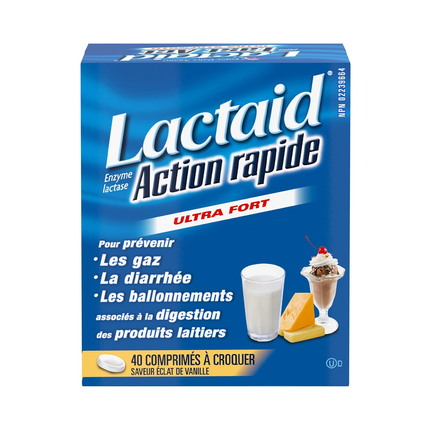Lactaid - Fast Act Ultra Strength Lactase Enzyme, Saveur vanille | 40 comprimés à croquer