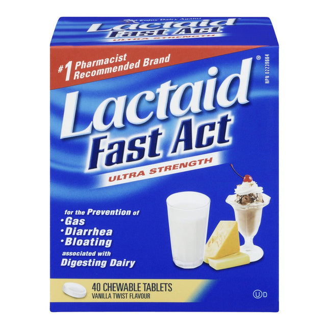 Lactaid Fast Act Enzyme lactase ultra forte | 40 comprimés à croquer 