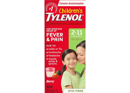 Children's Tylenol - Pain+Fever Ages 2-11 Years, Berry Flavour | 120 mL