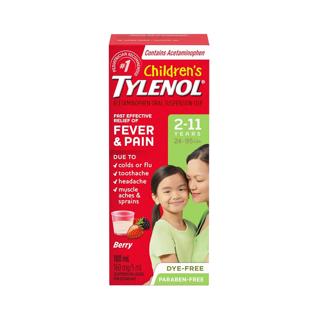 Children's Tylenol - Pain+Fever Ages 2-11 Years, Berry Flavour | 120 mL