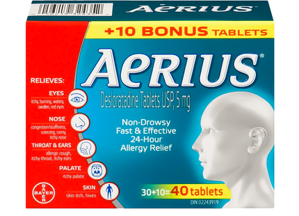 Aerius - Non-Drowsy 24-Hour Allergy Relief | 30+10 Tablets