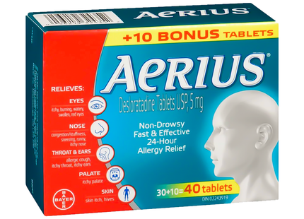 Aerius - Non-Drowsy 24-Hour Allergy Relief | 30+10 Tablets