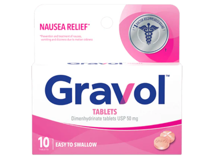 Gravol - Comprimés faciles à avaler 50 mg - Adultes | 10 comprimés FilmKote