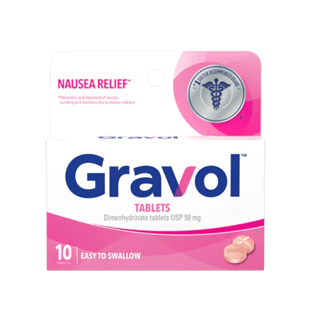 Gravol - Easy to Swallow Tablets 50 mg - Adults | 10 FilmKote Tablets