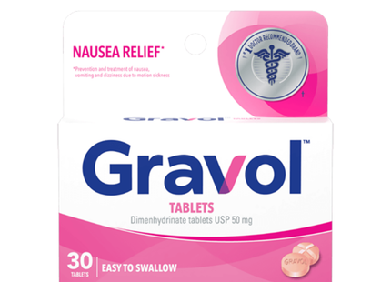 Gravol - Easy to Swallow Tablets 50 mg - Adults | 30 FilmKote Tablets