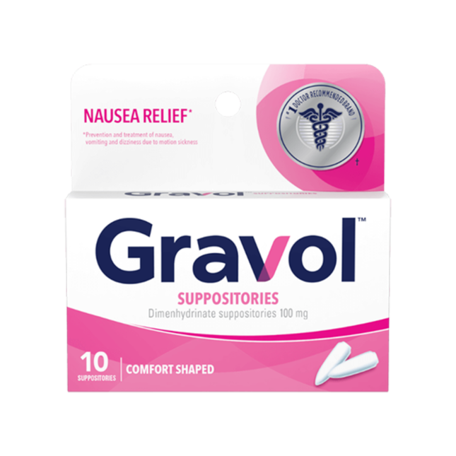 Gravol - Comfort Shaped Suppositories 100 mg - Adults | 10 Suppositories