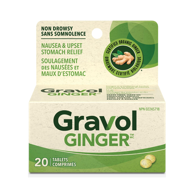 Gravol - Ginger Non-Drowsy Upset Stomach & Nausea Tablets - 20 Tablets