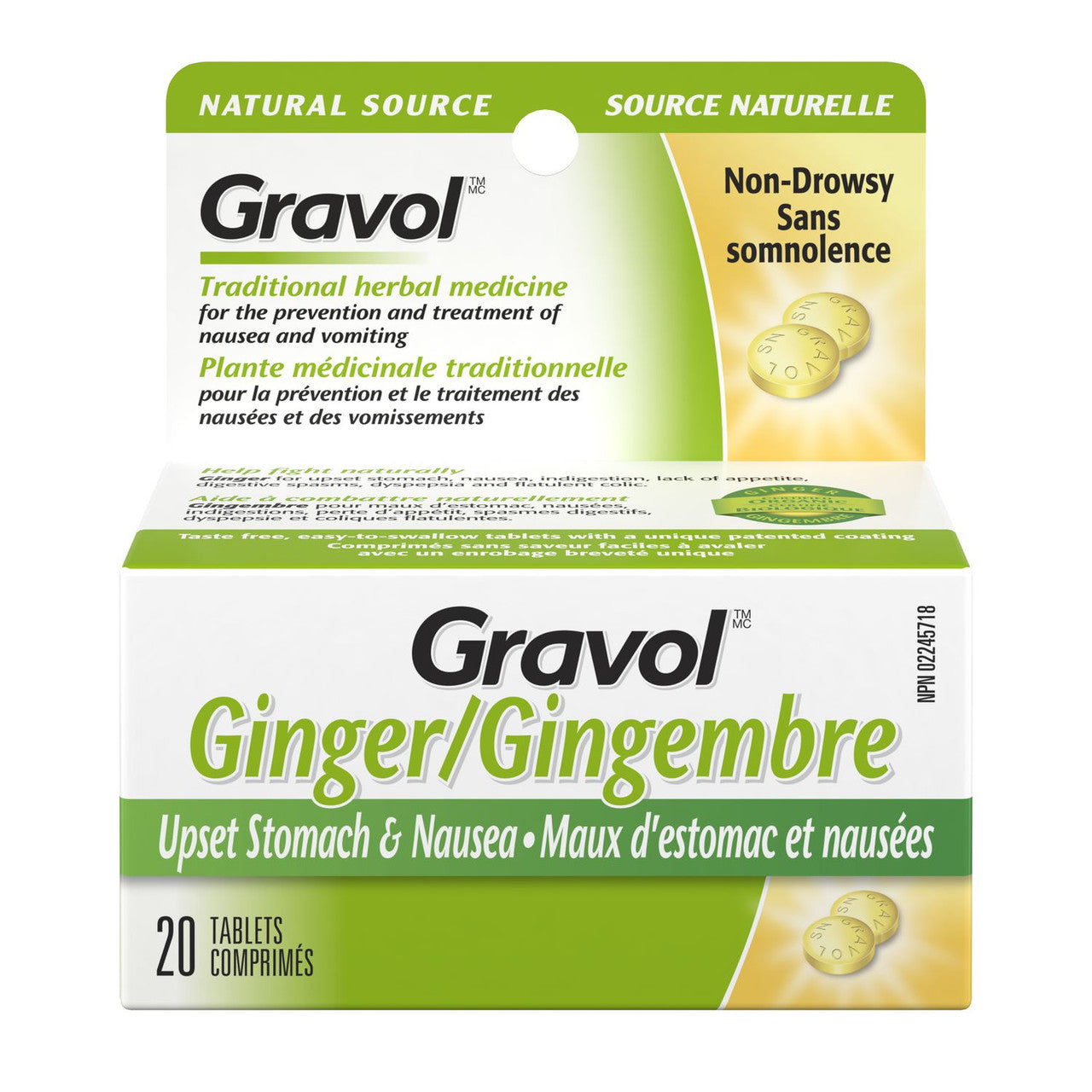 Gravol Ginger NonDrowsy Upset Stomach & Nausea Tablets 20 Tablets
