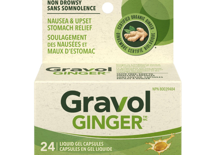 Gravol - Ginger Non-Drowsy Upset Stomach & Nausea Liquid Gel Capsules | 24 Capsules